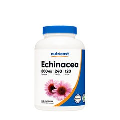 Nutricost Echinacea 800 mg dietary supplement with 240 vegetarian capsules for immune support.