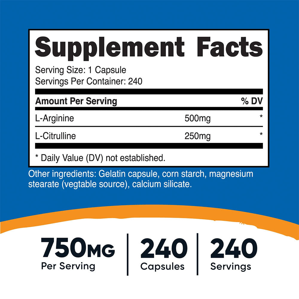 Nutricost - L-Arginine + L-Citrulline - 240 Caps