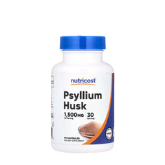 Nutricost Psyllium Husk supplement bottle with 1500 mg per serving, containing 90 capsules for better health.