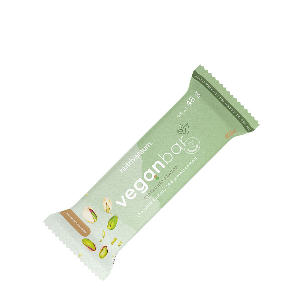 Nutriversum vegan protein bar package featuring plant-based ingredients and multiple flavor options.