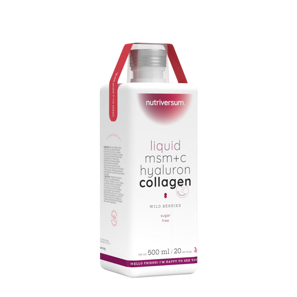 Nutriversum Liquid MSM+C Hyaluron Collagen 500ml for healthy skin and joints, sugar-free, women’s beauty supplement.