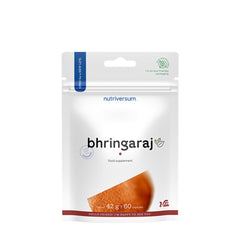 Nutriversum Bhringaraj food supplement packaging with 60 capsules for hair growth and hair care.