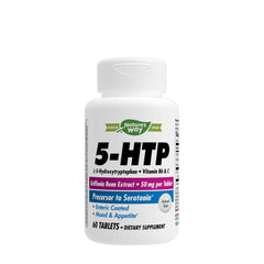 Nature's Way 5-HTP dietary supplement bottle, 60 tablets, supports mood and appetite regulation.