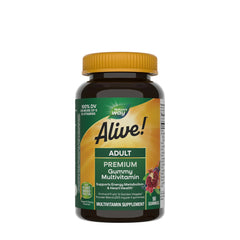 Nature's Way Alive! Premium Adult Multivitamin Gummies bottle, supports energy, heart, and immune health. 90 gummies.