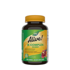 Nature's Way Alive! B-Complex Gummies bottle, 60 mango-flavored dietary supplements for daily metabolism support.