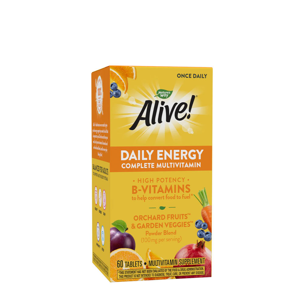 Nature's Way Alive! Daily Energy Complete Multivitamin box, 60 tablets, supports energy and overall health.