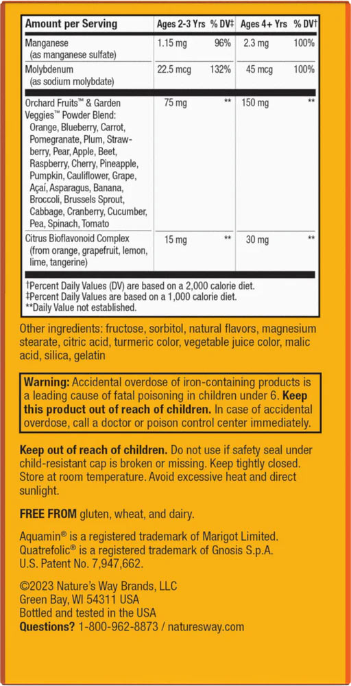 Alive! Barnvitaminer produktinformation & varningstext