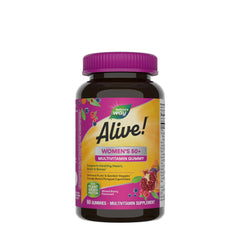 Nature's Way Alive! Women's 50+ Multivitamin Gummy bottle, 60 gummies, supports health and vitality.