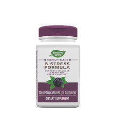 Nature's Way B-Stress Formula dietary supplement bottle with 100 vegan capsules for cellular energy and nerve support.