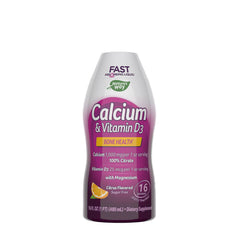 Nature's Way Calcium & Vitamin D3 liquid, designed for bone health, citrus flavored, sugar-free dietary supplement.