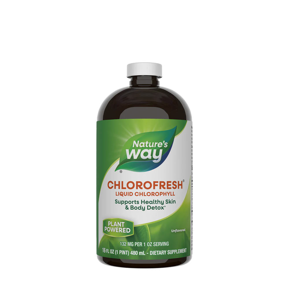 Nature's Way Chlorofresh Liquid Chlorophyll for healthy skin and body detox, 16 fl oz dietary supplement.