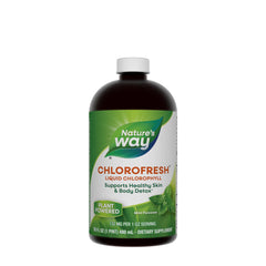 Nature's Way Chlorofresh liquid chlorophyll supports healthy skin and detox, mint flavored dietary supplement.