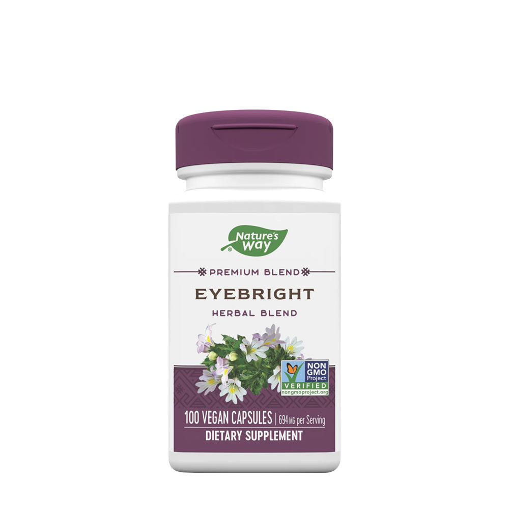 Nature's Way Eyebright Premium Blend herbal supplement in vegan capsules for eye health support.