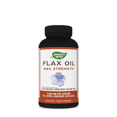 Nature's Way Flax Oil Max Strength, 200 softgels, 52% ALA, cold-pressed, supports heart and brain health.