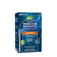 Nature's Way Fortify Age 50+ probiotic supplement for adults, promotes colon health, 30 capsules.