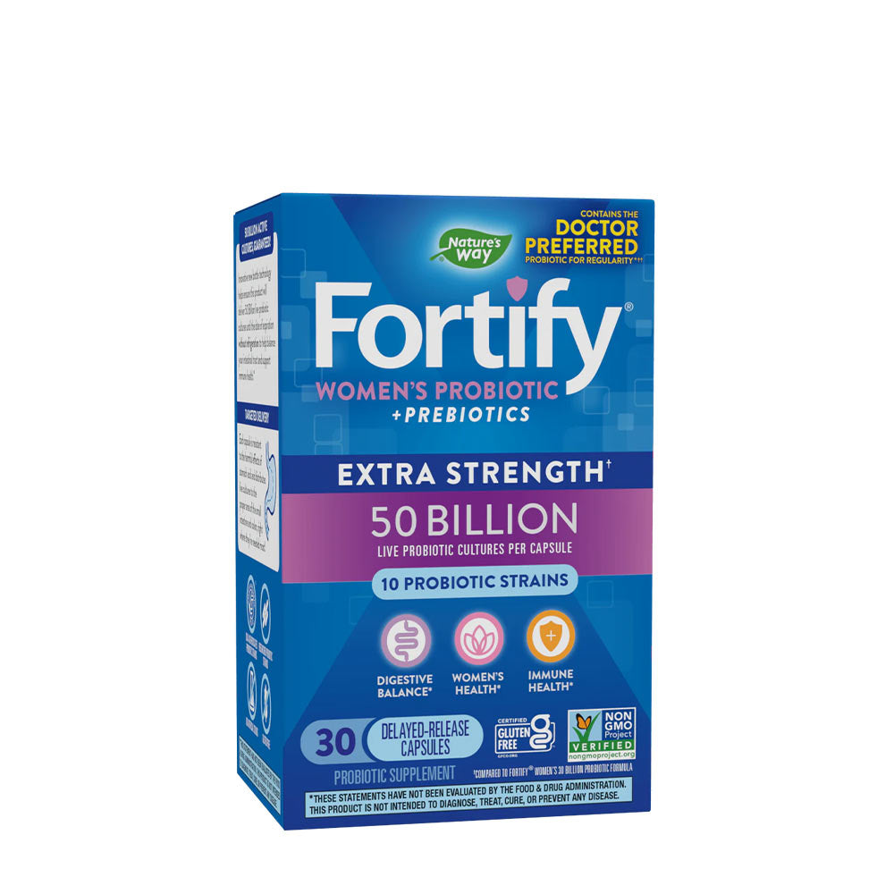 Nature's Way Fortify Women's Probiotic 50 Billion for digestive balance, women's health, and immune support.