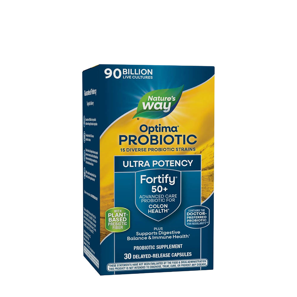 Nature's Way Fortify Optima Probiotic for women age 50+, 90 billion CFU, 30 capsules, supports digestive health.