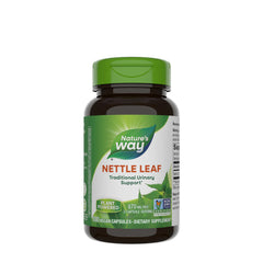 Nature's Way Nettle Leaf capsules for urinary support, featuring plant-based ingredients in a 100-count bottle.