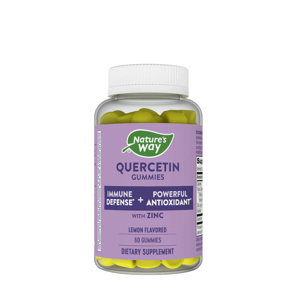 Nature's Way Quercetin Gummies with Zinc, dietary supplement for immune defense, lemon flavored, 60 gummies.