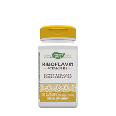 Nature's Way Riboflavin Vitamin B2 capsules for energy support and overall health, 100 capsules per bottle.
