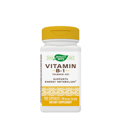 Nature's Way Vitamin B1 supplement bottle, 100 capsules for energy metabolism support.