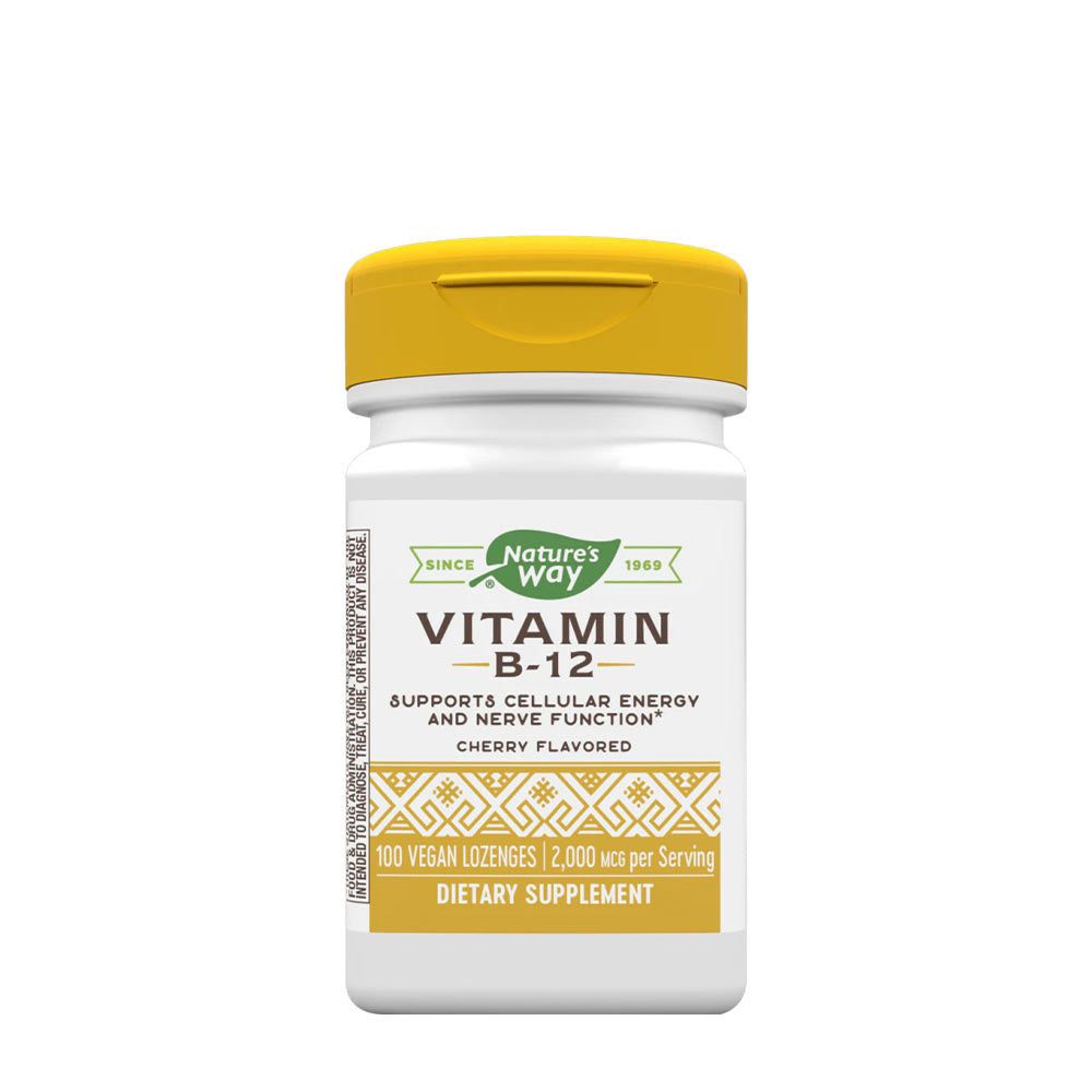 Nature's Way Vitamin B12 cherry lozenges, supports cellular energy and nerve function, 2000 mcg per serving.