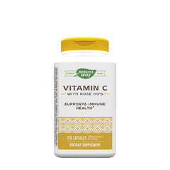 Nature's Way Vitamin C with Rose Hips supplement bottle for immune health, 250 capsules.