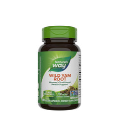 Nature's Way Wild Yam Root supplement bottle, offering women's health support with 100 vegan capsules.