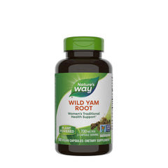 Nature's Way Wild Yam Root supplement bottle for women's health support, 180 vegan capsules.