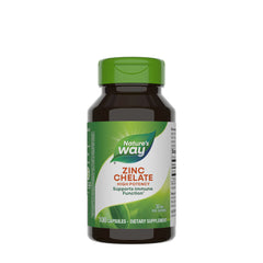Nature's Way Zinc Chelate bottle, high potency dietary supplement for immune support, 100 capsules.