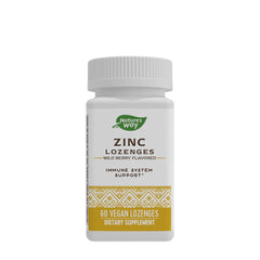 Nature's Way Zinc Lozenges bottle, wild berry flavor, 60 vegan lozenges for immune support.