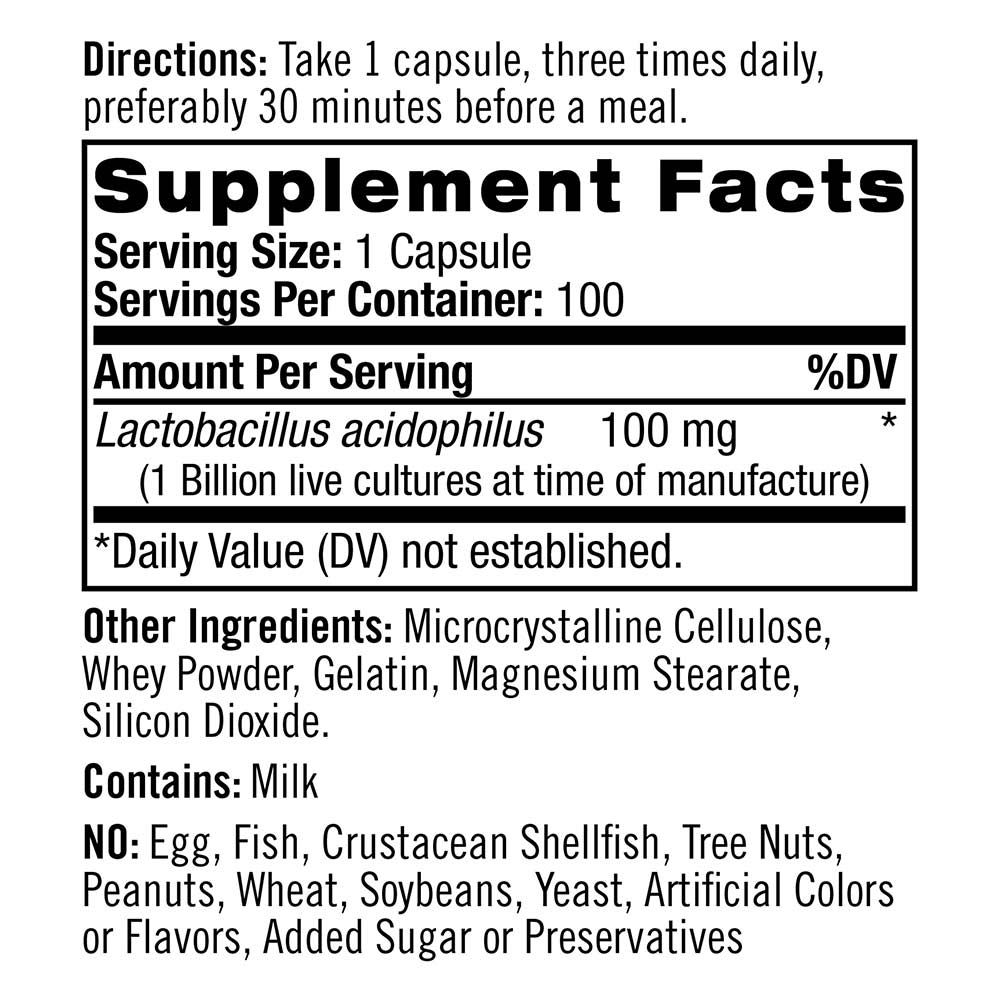 Acidophilus Probiotic baksida med näringsinformation