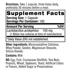 Acidophilus Probiotic baksida med näringsinformation