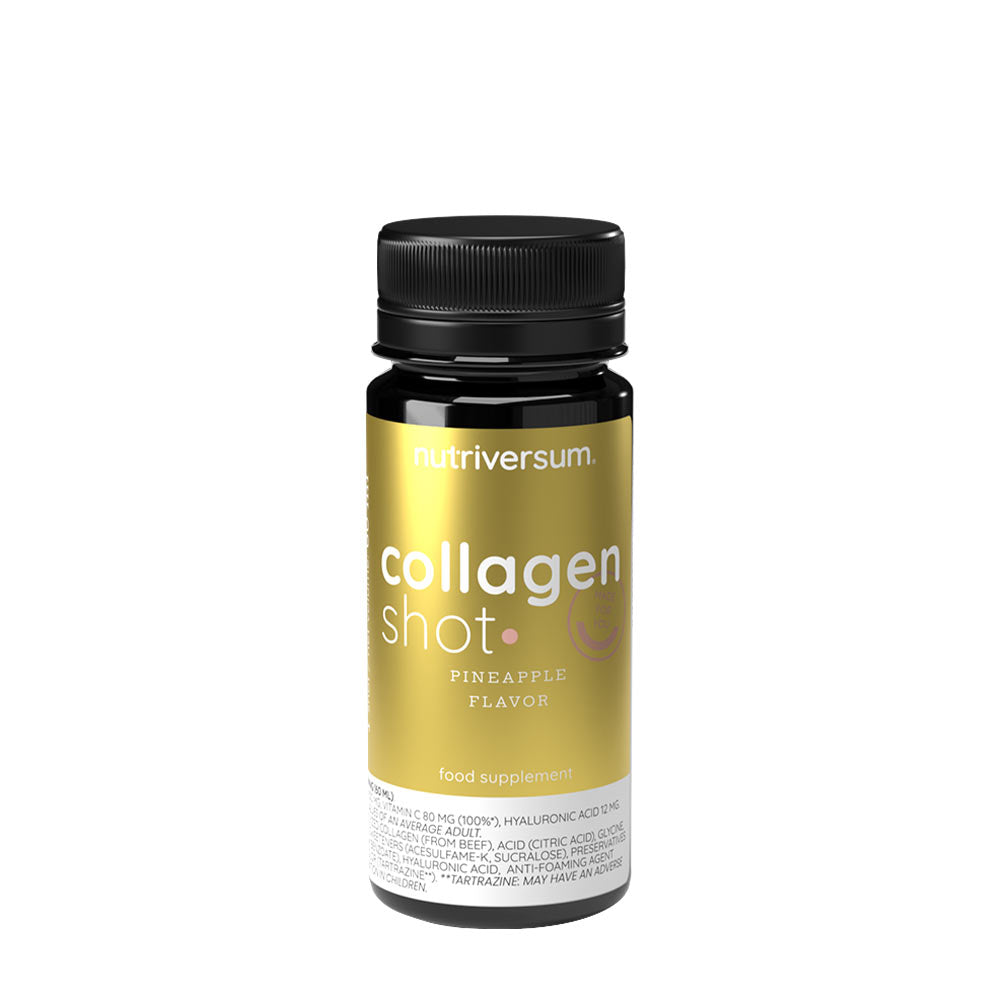 Nutriversum Collagen Shot in pineapple flavor, a dietary supplement for skin elasticity and muscle recovery.