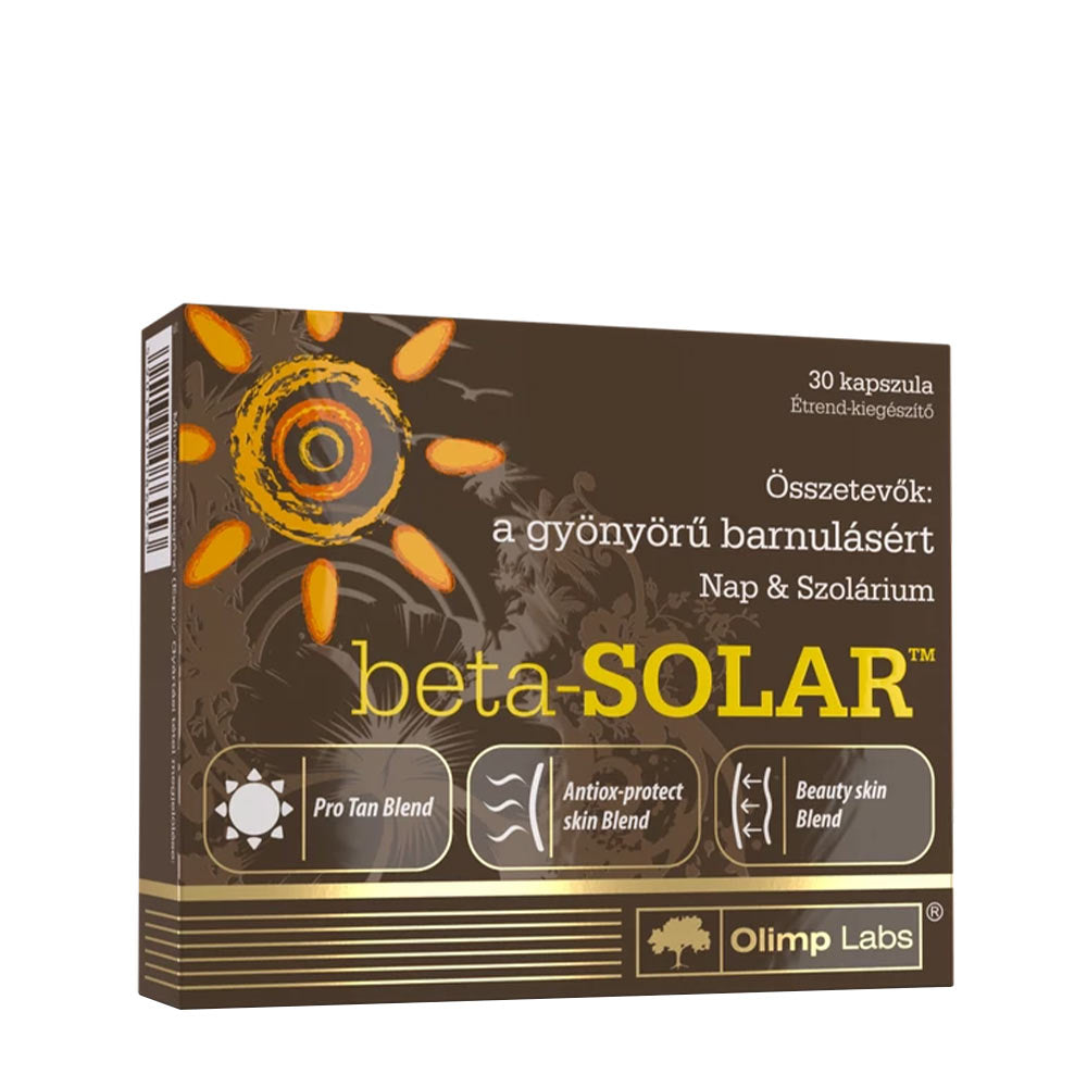 Olimp Beta-Solar supplement box with sun and skin blend benefits for healthy tanning.