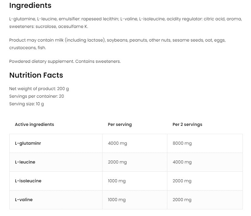 OstroVit - BCAA + Glutamine - 200g (KORT UDLØBSDATO 2026-09-23)