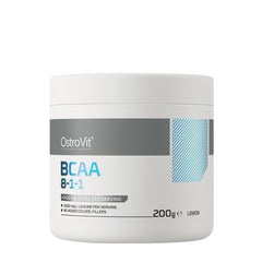 OstroVit BCAA 8-1-1 supplement container, 200g, lemon flavor, 4000mg BCAA per serving.