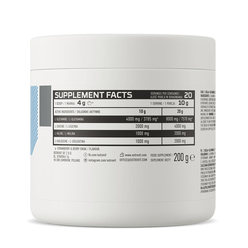 OstroVit - BCAA + Glutamine - 200g (KORT UDLØBSDATO 2026-09-23)