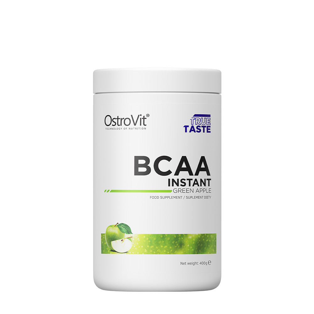 OstroVit BCAA Instant green apple flavor, 400g food supplement for muscle endurance and fat burning.