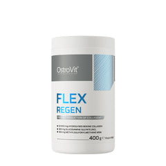 OstroVit Flex Regen powder supplement canister for collagen production, 400g, peach flavor.