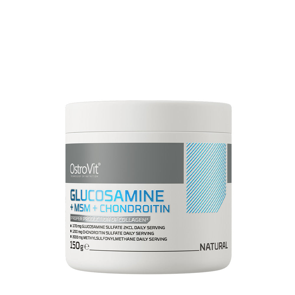 OstroVit Glucosamine + MSM + Chondroitin Powder container, promoting joint health and mobility.