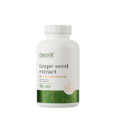 OstroVit Grape Seed Extract dietary supplement with 90 vegan capsules, containing 380 mg of proanthocyanidins per serving.