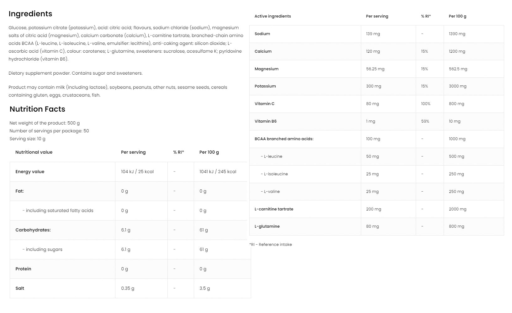OstroVit - Isotoninen + BCAA, L-Karnitiini, L-Glutamiini