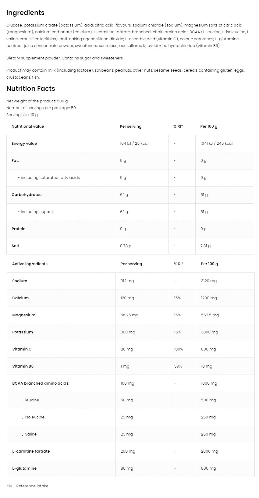 OstroVit - Isotoninen + BCAA, L-Karnitiini, L-Glutamiini