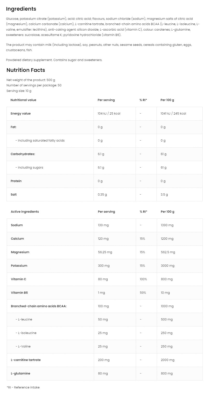 OstroVit - Isotoninen + BCAA, L-Karnitiini, L-Glutamiini