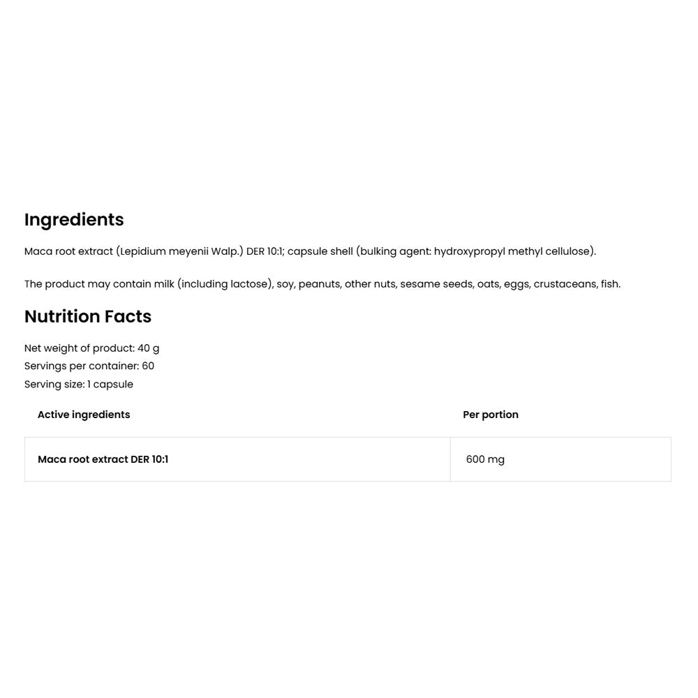 Maca-extrakt ingredienslista