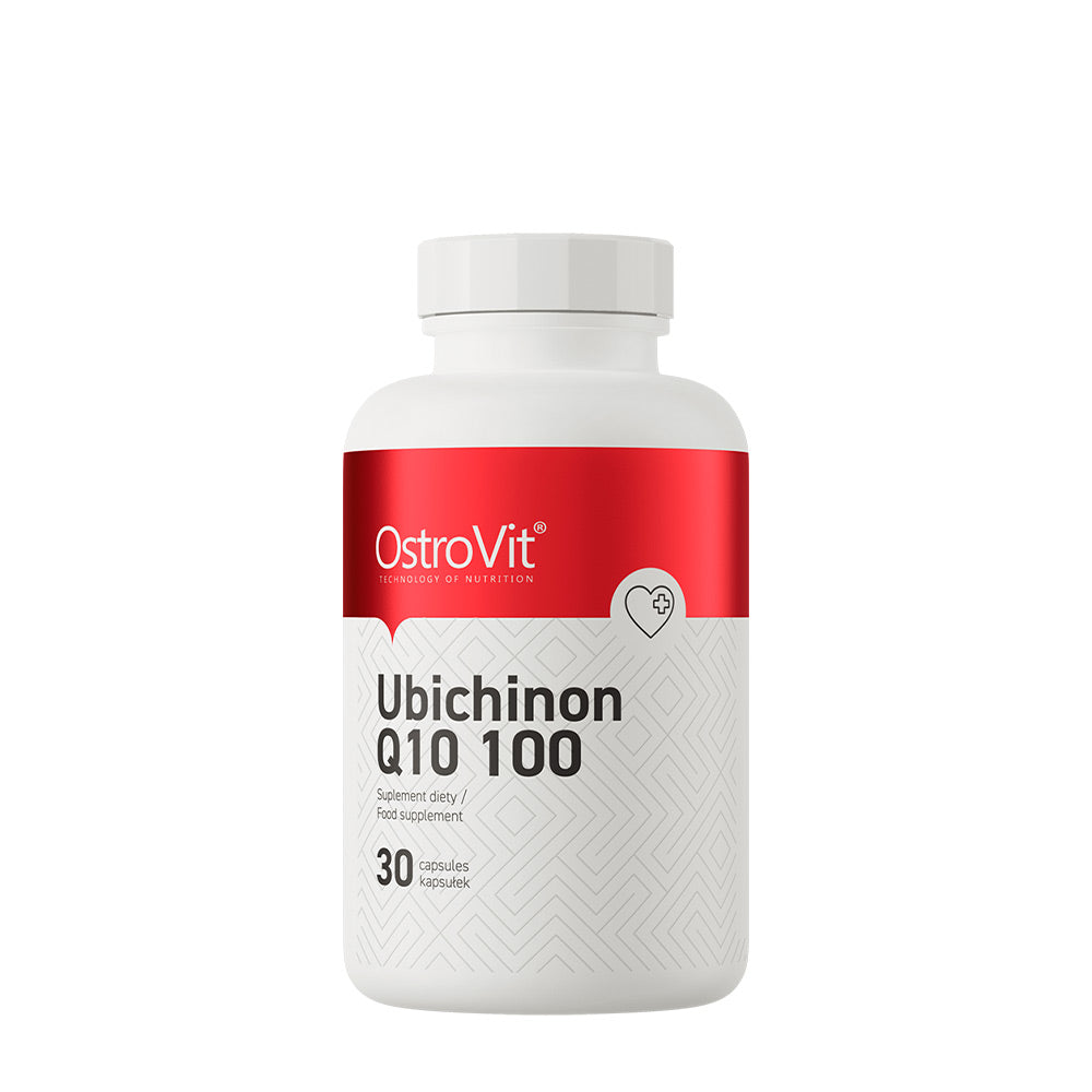 OstroVit Ubiquinone Q10 100 mg dietary supplement bottle with 30 capsules.