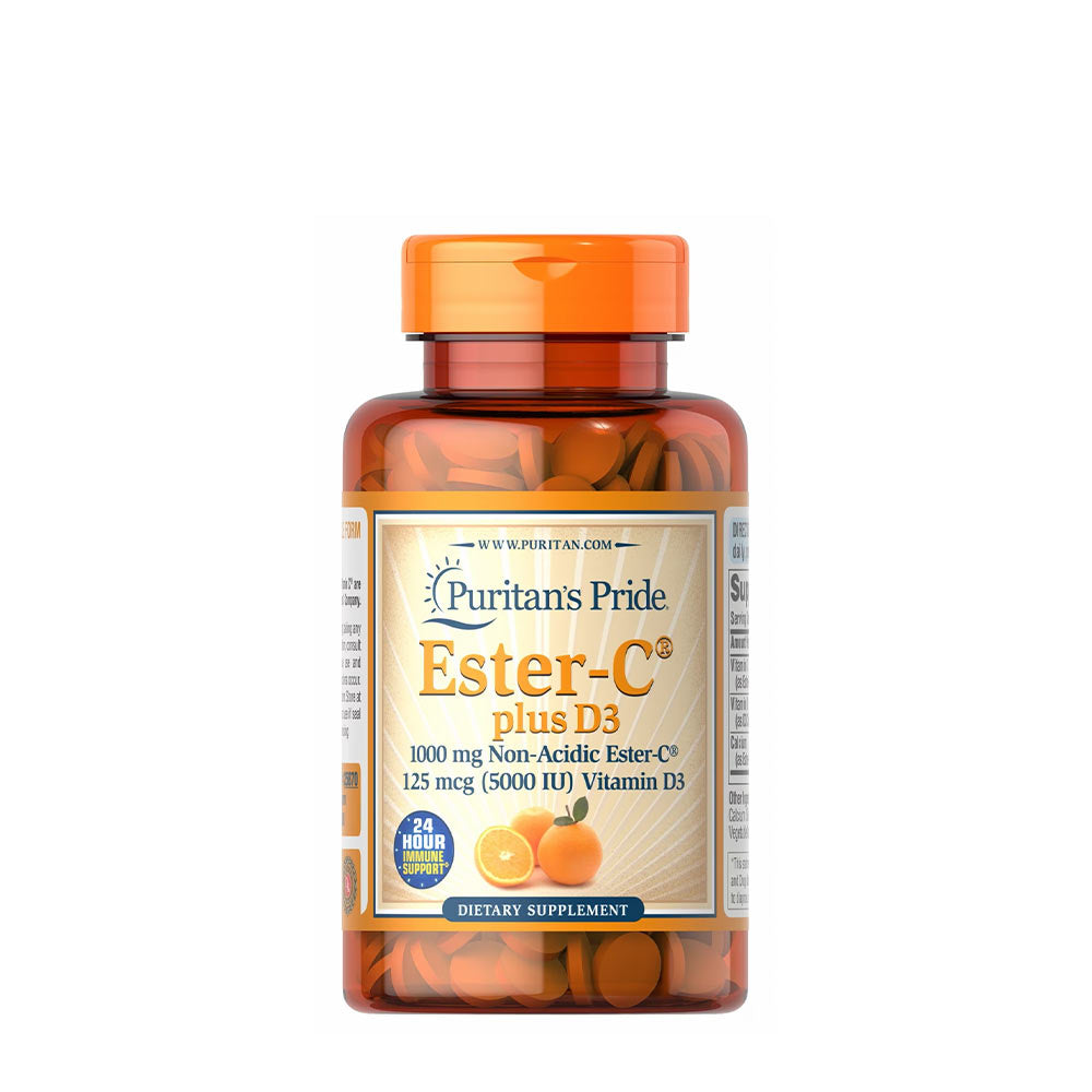 Puritan's Pride Ester-C Plus D3 baksida näringsfakta