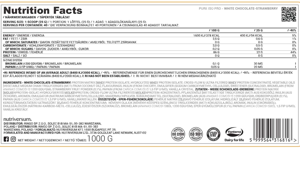 Nutriversum - Jordbær Hvid Chokolade - 1000g