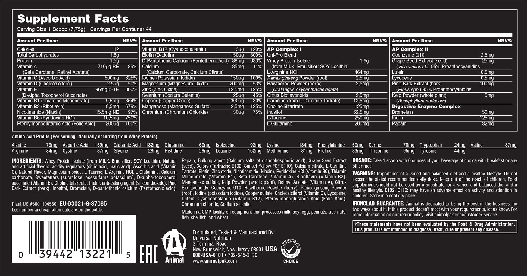 Universal Nutrition - Pak Powder - 342g